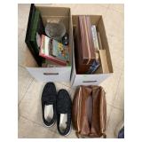 2 boxes with books, Bag, Clock, Misc