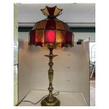 Stained Glass Lamp Shade and Metal Base
