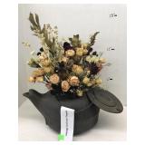 Vintage cast iron teapot w dried flowers