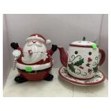 Santa and Candle Teapot Decor