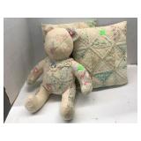 2 Pillows and Bear made from antique quilt