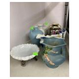 Vntg Lot Milk Glass Cast iron footed dish,