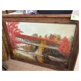 Signed Framed Painting- Covered Bridge