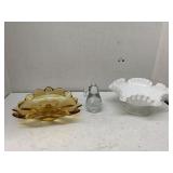 Amber-colored Curled Dish, Fenton Milk Glass