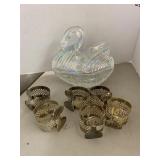 Swan Dish and Metal Napkin Rings
