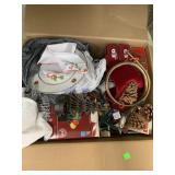Box of Christmas Decor, Lights, Misc