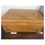 Oak Wooden Silverware Box & Assorted Silverware
