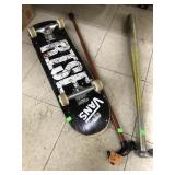 Skateboard, Cane, and Baseball Bat