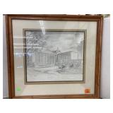 Framed University Hospital drawing (25 x 26)