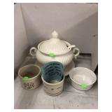 Longaberger Crock, Covered Soup Tureen, etc.
