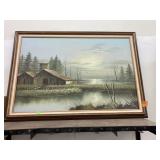 Framed, signed, barn oil painting (40x29)