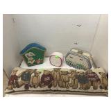 3 Vintage Purses & Bear Tapestry Pillow