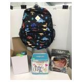 3 Boxes of Toys and Dinosaur Backpack
