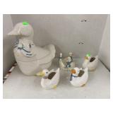 Goose cookie jar, figures, & candle holder