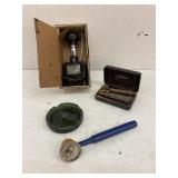 Bates numbering machine, razor, ashtray, & cymbal