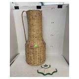 Wicker vase decor and crocheted hot pad