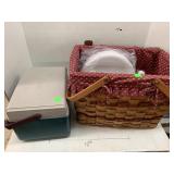 Picnic Basket (lid broke) with plastic dishes and