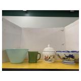 Fire King Bowl, Fire King Mug, Avon Dish with