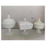 3cnt White Glass Dishes with Lids