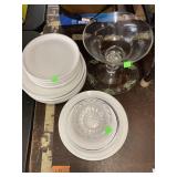 Plates, saucers, glass bowls