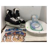 Hockey skates, sitz tub, & Paw Patrol masks