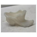 Vintage White Satin Milk Glass Shoe