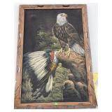 Framed, signed black velvet eagle painting