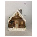 Log cabin ceramic cookie jar