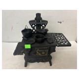 Vintage Miniature  Cast Iron Stove w/ Accessories