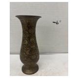 Vintage Brass Vase Etched Floral Design
