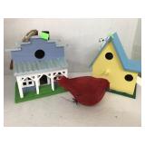 2 Decorative Bird Houses and Cardinal