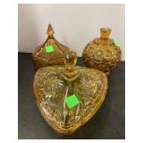 3 Amber glass Candy dishes