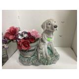 Welcome Dog & Puppy Planter Sculpture Garden Lab