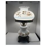 Vintage Hurricane Lamp White & Blue with Flowers
