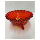 L.E. Smith Amberina glass hobnail footed bowl.