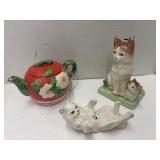 Vntg Teapot & Porcelain Cats Lot