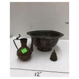 Copper? Bowl, Small Pitcher, etc