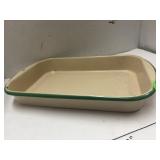 Enamelware Cream Green Rim Serving Tray