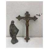 Vintage Wall Crucifix & Mary Figurine