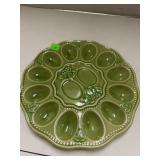 Vintage Ceramic Devil Egg Plate Avocado Green