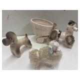Vintage Lefton Spaghetti White French Poodle Cart