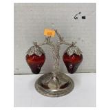 Vntg Ruby Red glass salt/pepper shakers on silver