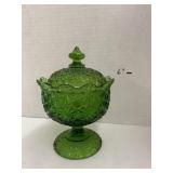 Vntg Green Glass LE Smith Pedestal Candy Dish