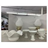 White Milk Glass, Lamps, Bowls, Lamps