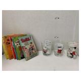 3 Glasses and 7 books (2 stuck together)