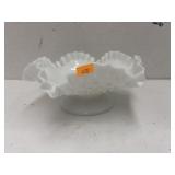 Vintage Fenton Milk Glass  Ruffled Bowl