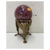 Gazing ball and brass angel holder