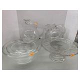 3cnt Nesting Pyrex Bowls, 2 Pitchers, cake plate