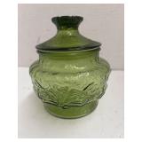 VTG Anchor Hocking Crinkle Glass Green Lidded