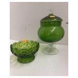 Vintage Italian Emerald Green Glass Jar & L.E.